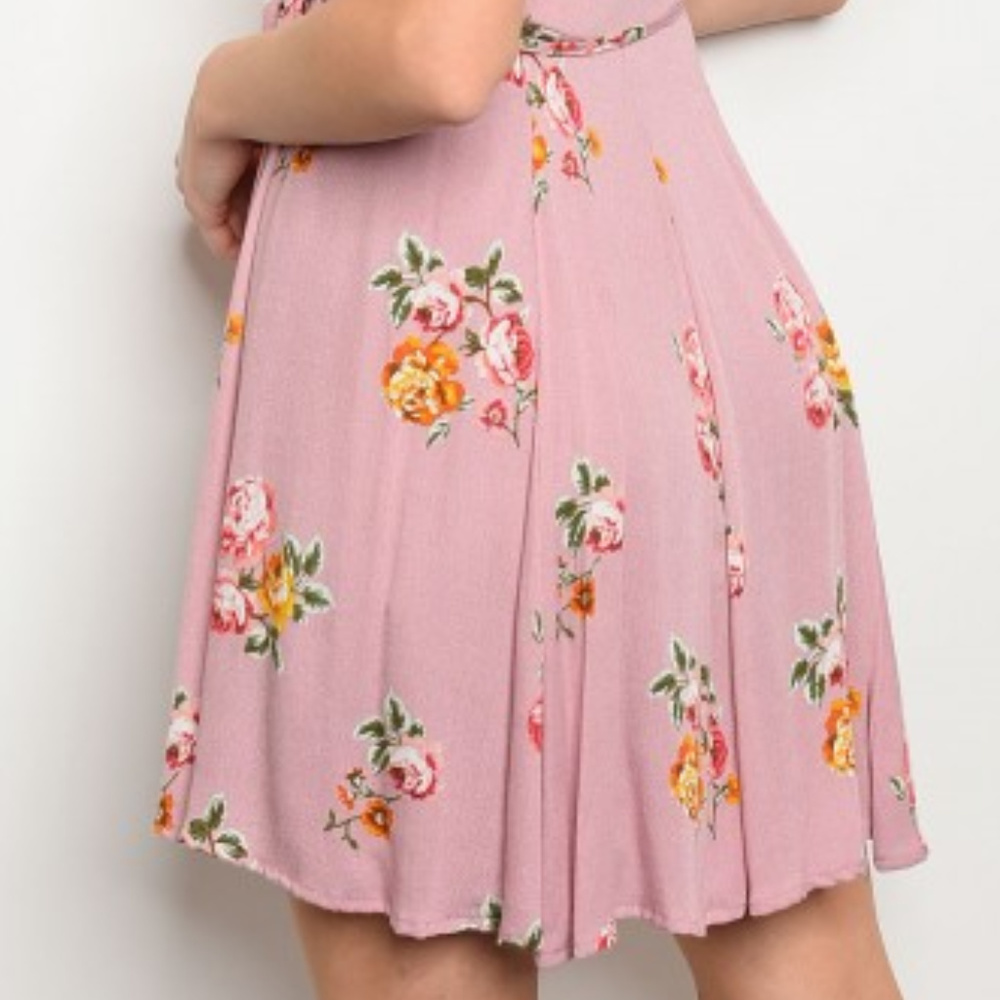 MAUVE FLORAL WRAP AROUND DRESS - Picture 5 of 5